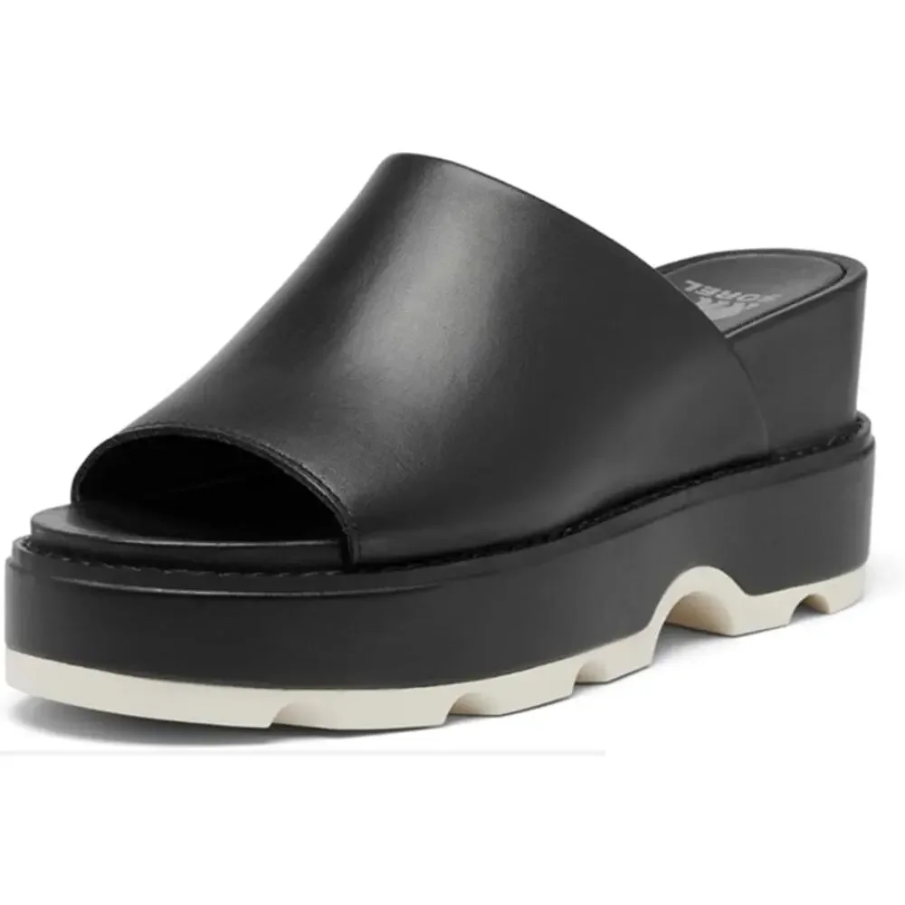 Sorel Joanie IV Slide Leather Open-Toe Wedge Sandals Black 10